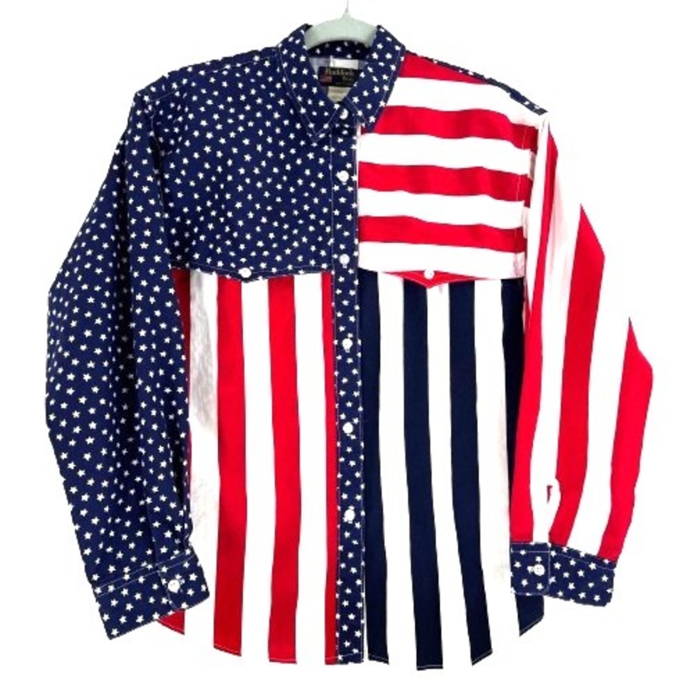 90S RUDDOCK BROTHERS AMERICAN FLAG WESTERN SHIRT WOMEN'S LARGE RODEO COWGIRL USA